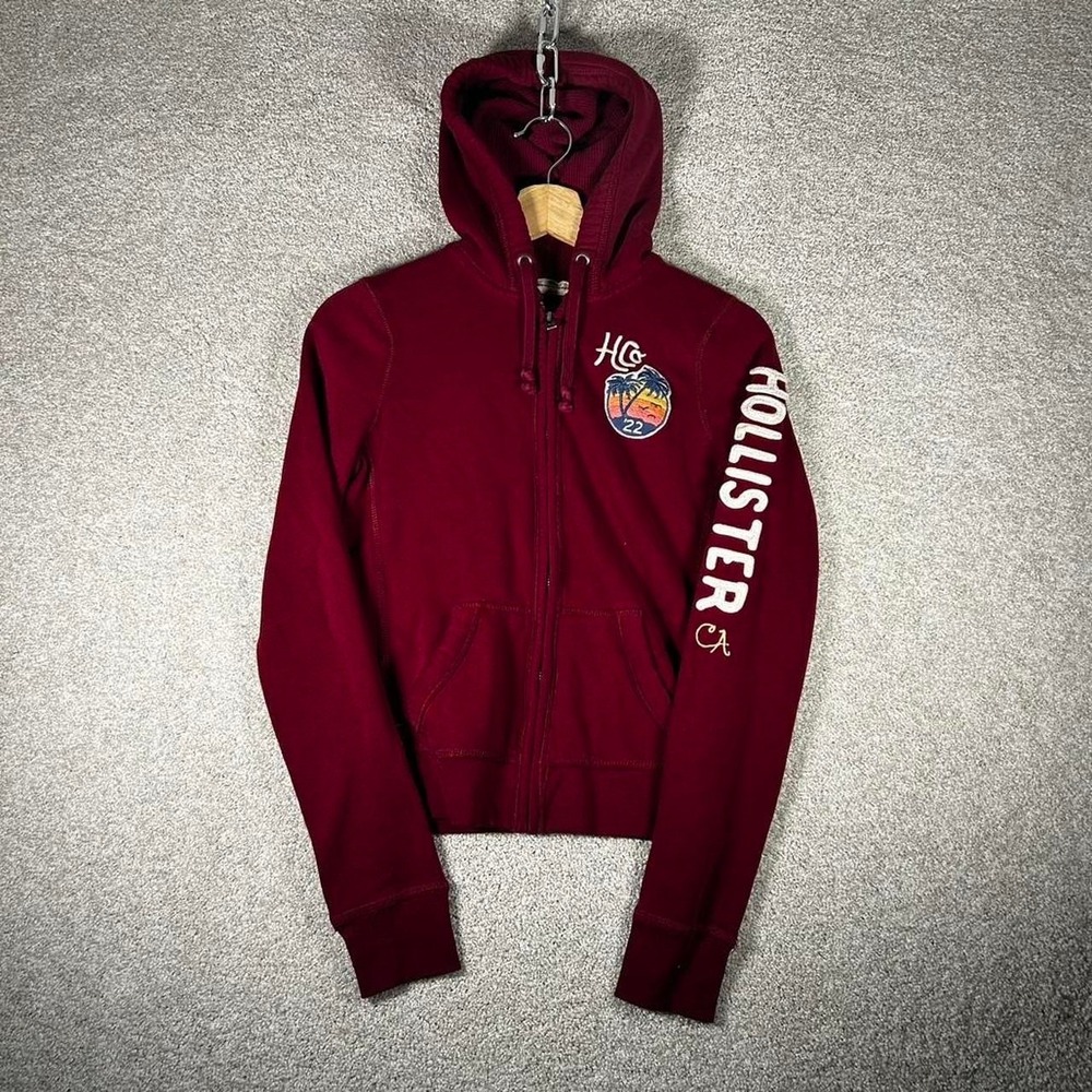 Y2K women's Hollister co burgundy surf zip up preppy hoodie Size S